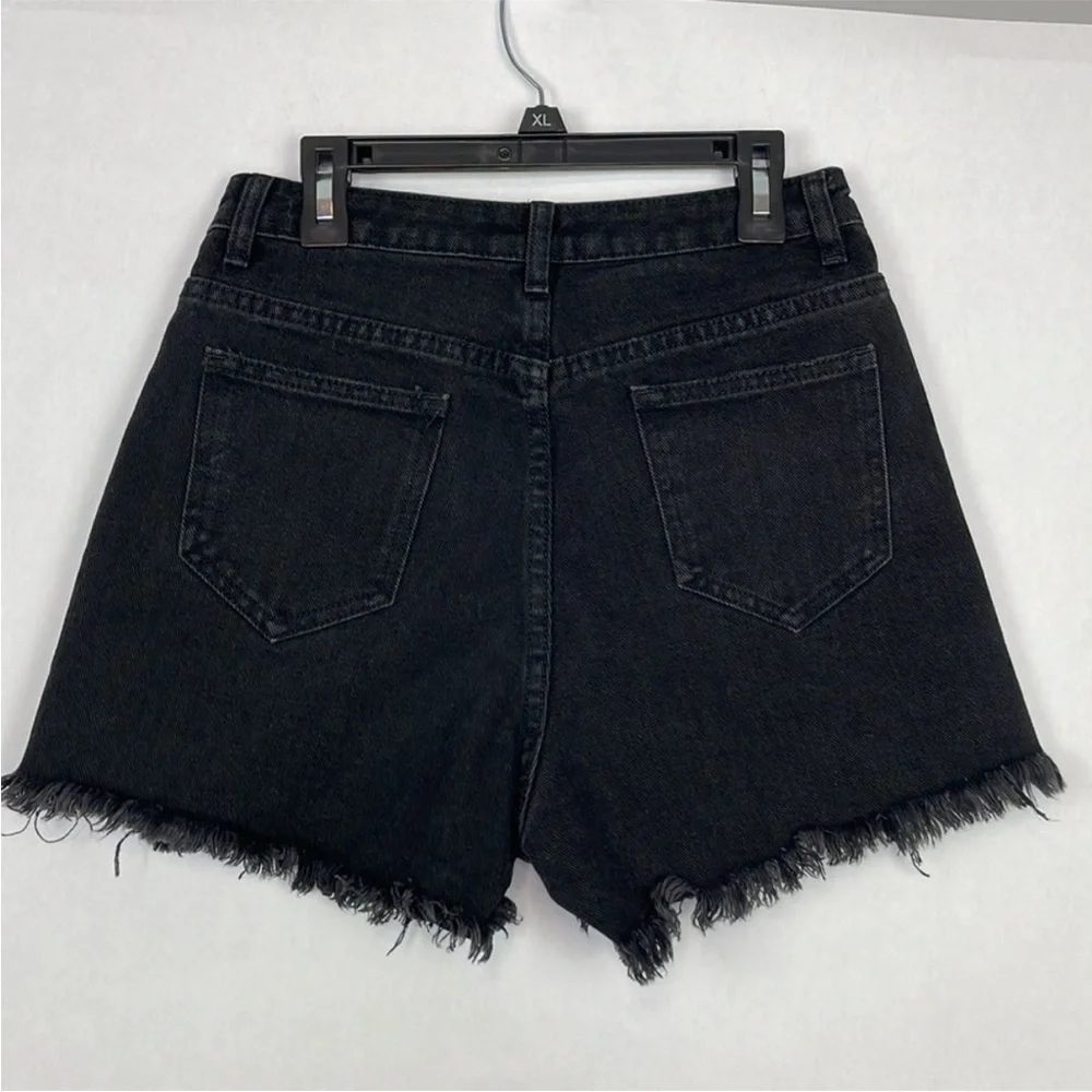 PRETTYLITTLETHING Washed Black Denim Distressed Hi Rise Shorts. US Size 4. New.